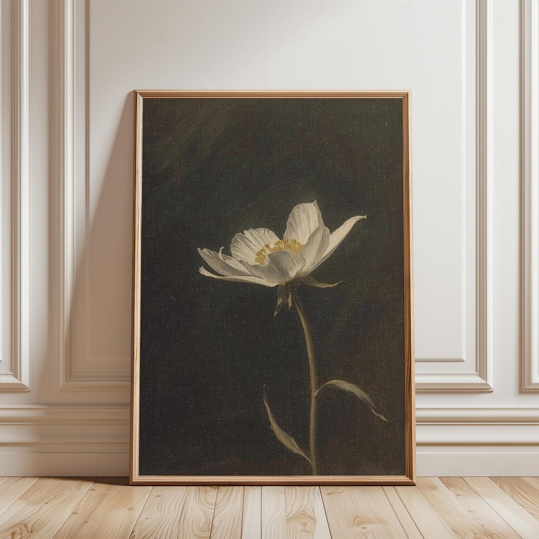 Dark Moody Floral Painting, Vintage White Flower Wall Art Printable ...