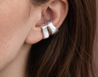 Thick Ear Cuff No Piercing, Silver Statement Ear Wrap, Minimalist Chunky Geometric Earrings, Edgy Street Style Jewelry