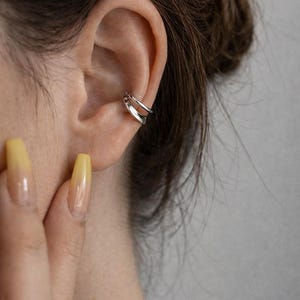 Ear Cuff No Piercing, Double Layer Ear Cuff, Minimalist Ear Cuff, Silver Ear Cuff, Cartilage Clip Earring, Unisex Jewelry