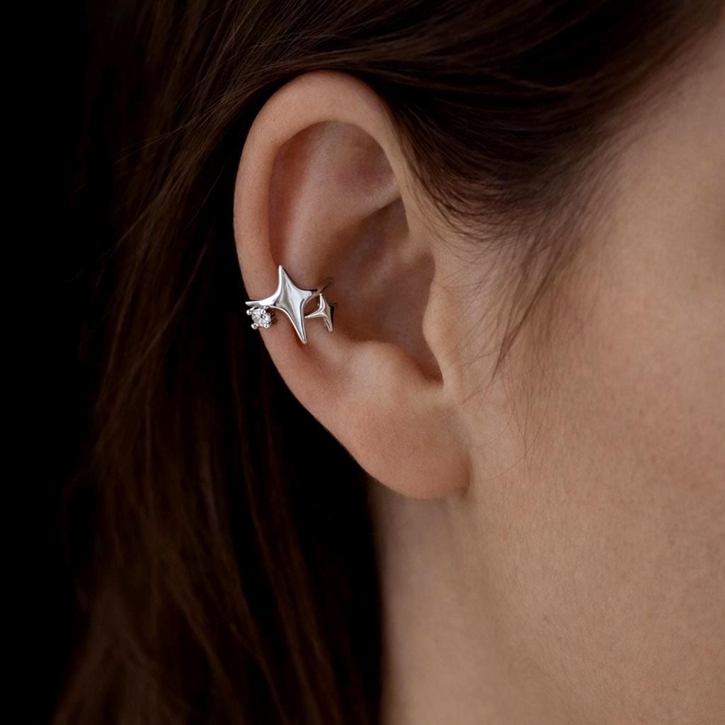Star Ear Cuff No Piercing, Minimalist Silver Star Ear Wrap with CZ Stone, Cartilage Ear Cuff, Gothic Clip On Earring, Dainty Edgy Jewelry