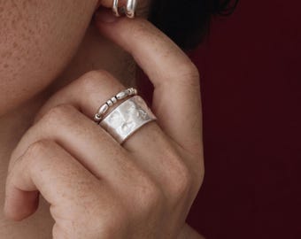 Adjustable Wide Band Ring, Vintage Irregular Gold Ring, Statement Open Ring, Chunky Layered Ring, Minimalist Bold Ring for Women