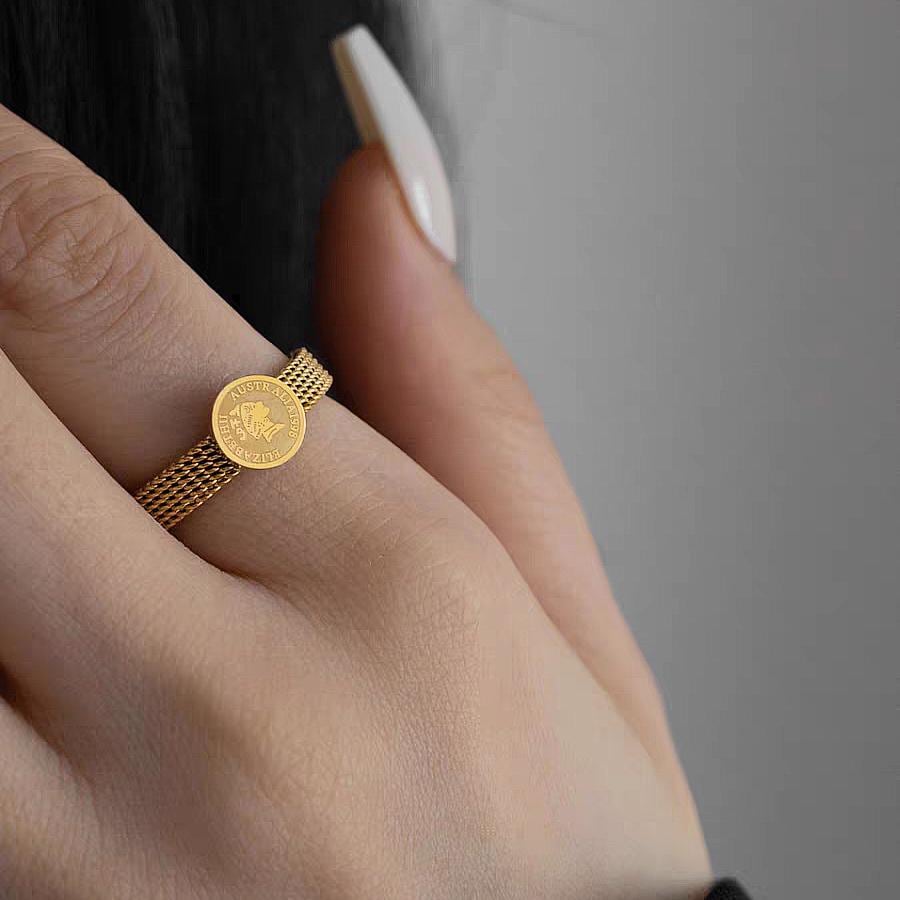 Bague Fantaisie Vintage – Dorée Style Pièce De Monnaie – Taille 56 (occasion)