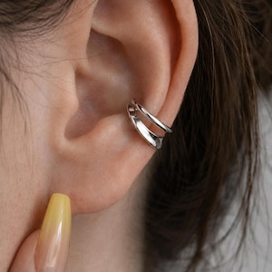 Öronmanschett utan piercing, dubbelt lager öronmanschett, minimalistisk öronmanschett, silveröronmanschett, broskklämmaörhängen, unisexsmycken