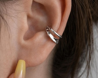 Ear Cuff No Piercing, Double Layer Ear Cuff, Minimalist Ear Cuff, Silver Ear Cuff, Cartilage Clip Earring, Unisex Jewelry