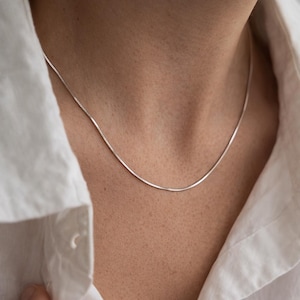 Snake Chain Necklace • Stainless Steel Minimalist Chain • Layering Necklace for Women Men • Silver Flat Chain Jewelry • 0.8mm 1.2mm 2mm