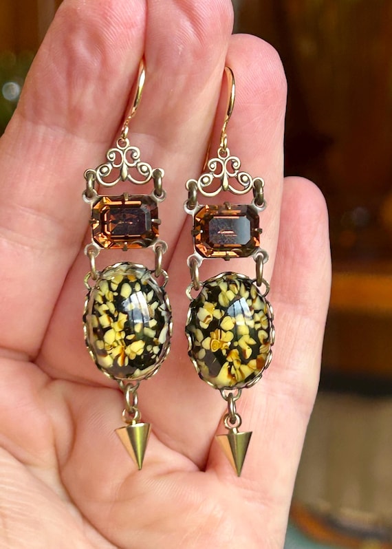 Boucle D'oreille Vintage Ancienne – Métal Doré Avec Cristal | Bijou Rétro Occasion