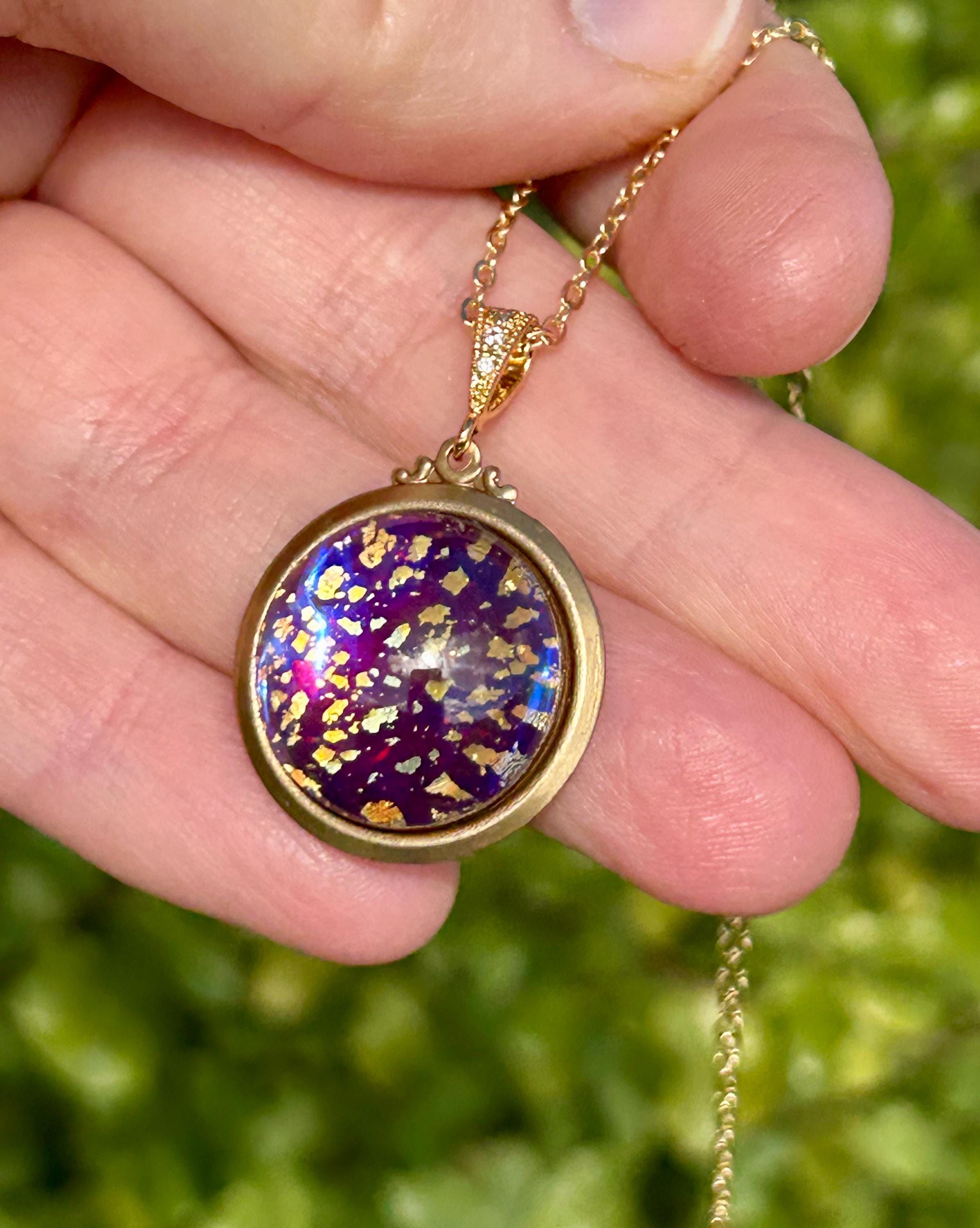 Vintage Czech Dragon's Breath Opal Necklace: 16ct Gold Plated Vintage Czech Dragon's Breath Opal Necklace: 16ct Gold Plated