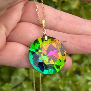Vitrail medium rainbow pendant necklace, 24 inch, 16ct gold plated brass chain, keepsake jewelry, made with vintage Swarovski crystal
