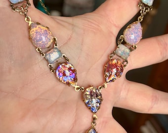 Collana vintage ceca e giapponese in vetro opale, respiro di drago, filigrana