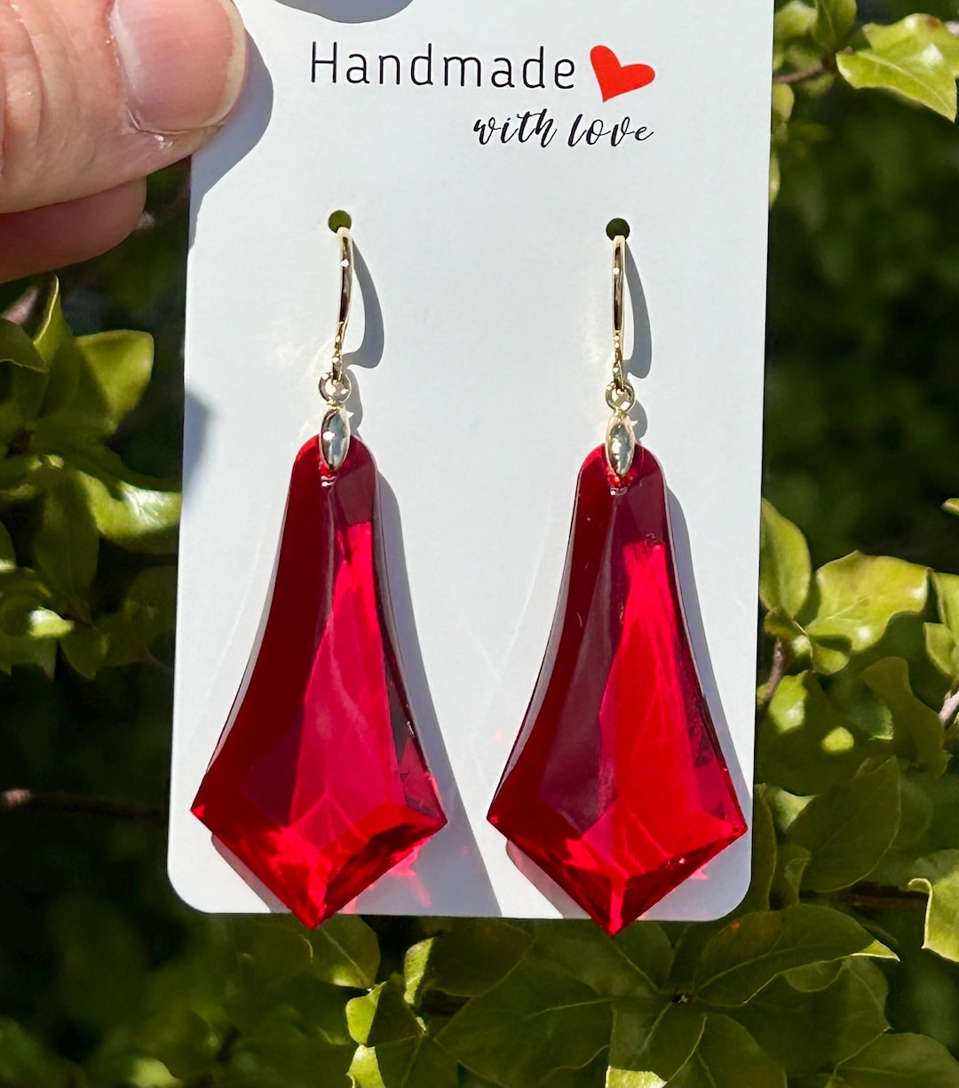Vintage Big Ruby Red Acrylic Lucite Crystal Drop Dangle Earrings - Etsy