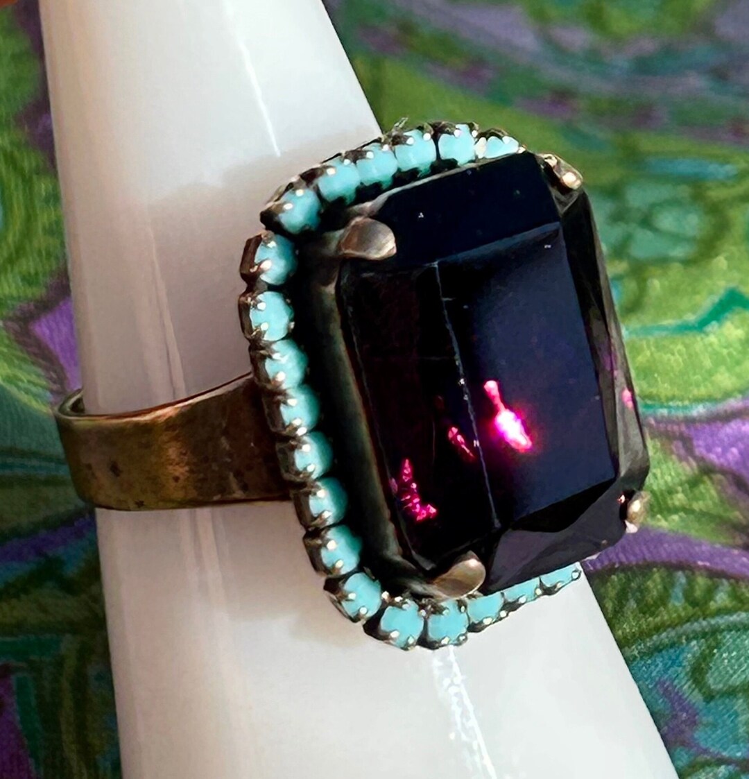 Vintage German Deep Royal Purple Glass Rhinestone Turquoise Crystal ...