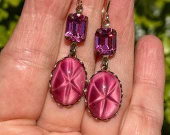 Vintage Swarovski Satin Star Earrings, Double Dangle Drops - Main Image