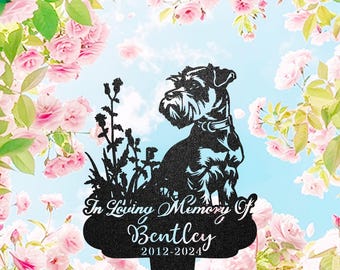 Marcador conmemorativo personalizado para perro Schnauzer miniatura, estaca de metal para jardín, letrero de lápida personalizado para perro, marcador de tumba para Schnauzer miniatura