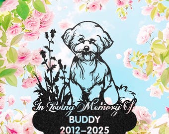 Estaca conmemorativa personalizada para bichón frisé: lápida de metal grabada para mascotas