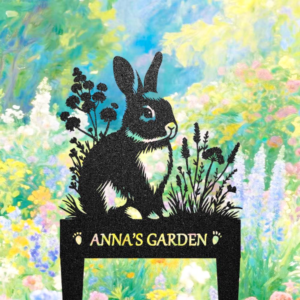 Custom Rabbit Garden Plaque, Metal Yard Art, Personalized Bunny Lucky Stake, Pet Memorial Garden Decor, Bunny Lover Gift, Pet Outdoor Decor