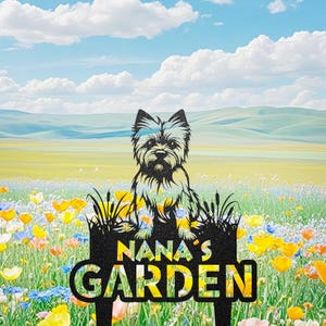 Gepersonaliseerde Cairn Terrier-hond metalen tuinpaal, aangepast tuinbord, buitentuindecor, decoratie hond verloren gedenkteken, cadeau hondenliefhebber