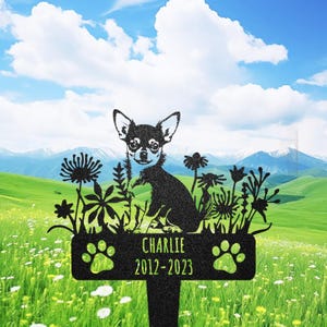 Personalized Chihuahua Memorial Plaque Sign, Metal Dog Silhouette Yard Art, Custom Dog Garden Sign, Pet Loss Gift, Outdoor Lawn Decoration