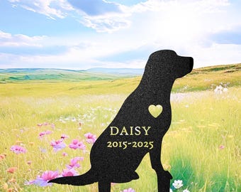 Personalized Black Labrador Retriever Dog Garden Statue Stake, Dog with Heart, Metal Dog Statues Outdoor, Black Lab Memorial Sign, Pet Stake