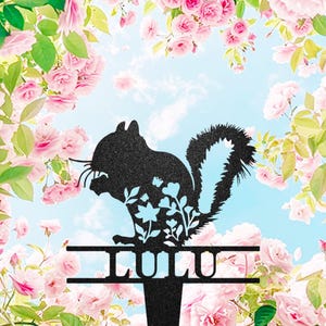 Custom Squirrel Memorial Stake Metal Sign, Pet Grave Markers, Squirrel Sign, Pet Loss Gift, Sympathy Sign, Flower Squirrel Garden Decor, Pe