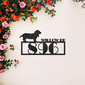Custom Metal Address Sign with Basset Hound Silhouette, Personalized House Number Plaque for Yard, Garden, Driveway, Outdoor Dog Wall Décor