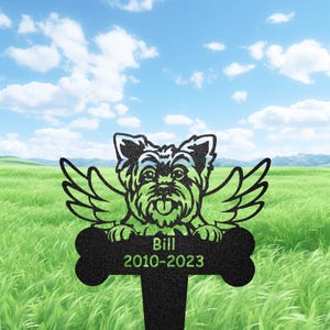 Personalized Yorkshire Terrier Dog Memorial Stake, Yorkie Grave Marker with Wings, Yorkie Remembrance Stake, Family Pet Memorial Plaque