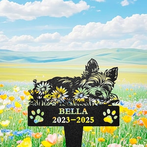 Personalized Yorkshire Terrier Grave Marker, Yorkie Sleeping on Daisy Flowers Memorial Garden Stake, Yorkie Memorial Gift, Loss of Yorkie