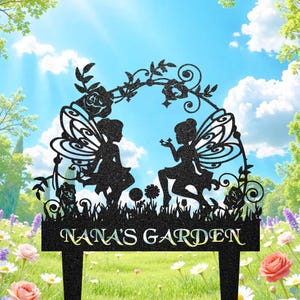 Personalized Fairy Metal Garden Sign, Fairy Garden Stake, Gardener Name Stake, Flower Beds Decor, Outdoor Garden Decor, Fairy Yard Decor
