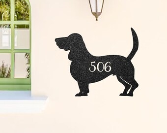 Custom Basset Hound Dog Address Sign, Personalized Metal Yard Plaque, Unique Outdoor Home and Garden Decor, Perfect Gift for Dog Lovers