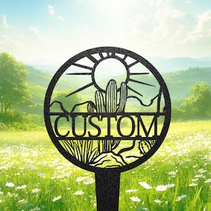 Custom Desert Theme Metal Garden Stake, Personalized Southwest Street Number Plaque, Cactus Decor, Outdoor Plant Stake, Yard, Lawn Decor
