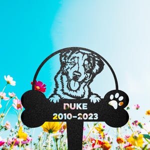 Aussie Dog Grave Marker, Custom, Pet Memorial Garden Decor, Metal Dog Headstone, Australian Shepherd Remembrance Stake, Gift for Dog Mom/Dad
