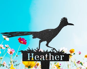 Paletto da giardino in metallo Roadrunner, Southwest Bird Art, decorazioni per il giardino