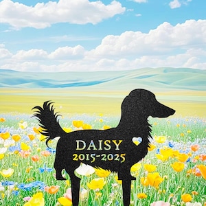 Custom Long Haired Dachshund Memorial Sculpture, Dachshund Silhouette Lawn Ornament, Personalized Dog Grave Marker, Garden Decor, Pet Loss