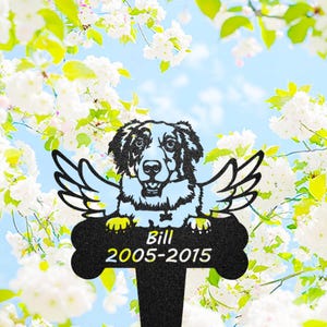 Personalized Australian Shepherd Dog Memorial Stake, Metal Garden Stake, Aussie Grave Marker with Wings, Remembrance Stake, Dog Headstone