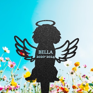 Targa commemorativa personalizzata per Cavalier King Charles Spaniel, cartello da giardino in metallo personalizzato per cani, lapide per animali domestici con ali d&#39;angelo, regalo per la perdita di un animale domestico