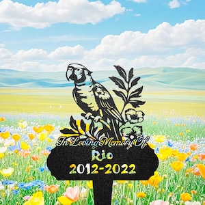 Custom Outdoor Parrot Memorial Sign, Outdoor Cemetery Stake, Personalized Outdoor Parrot Name Metal Sign Stake, Metal Yard Art Animals Stake