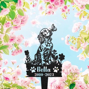 Personalized Cocker Spaniel Dog Memorial Sign, Custom Metal Pet Grave Marker with Name, Breed Silhouette Floral Design, Outdoor Garden Stake