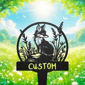 Custom Metal Fox Garden Sign, Personalized Fox Name Stake, Fox Metal Decor, Fox Lover Gift, Fox Cabin Sign, Animal Sign, Pets Yard Stake