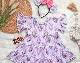 Vestido de Daisy Duck hecho a mano para niñas de Disney - Vestido de Daisy Duck - Conjunto Disney para niños - Vestido Disney para bebés