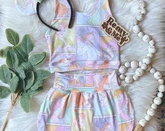 Handgemachtes Peter Pan Mädchen Disney Set - Peter Pan Skort - Kinder Disney Outfit - Peter Pan Top - Kleinkind und Baby Disney Outfit
