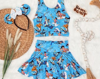 Conjunto Disney de Aladdin y Jasmine hecho a mano para niñas - Falda pantalón de Aladdin - Conjunto Disney para niñas