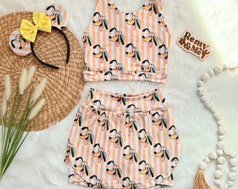 Handmade Pluto Girls Disney Set - Pluto Skort - Children’s Disney Outfit - Pluto Girls Activewear Set