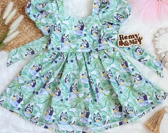 HANDMADE RTS - Ready To Ship - Size 4T - Bluey Willow Dress - Disney Girls Dress - Bluey Toddler Dress
