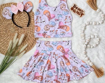 Handmade Frozen Girls Disney Set - Elsa Skort - Children’s Disney Outfit - Frozen Activewear Girls Set