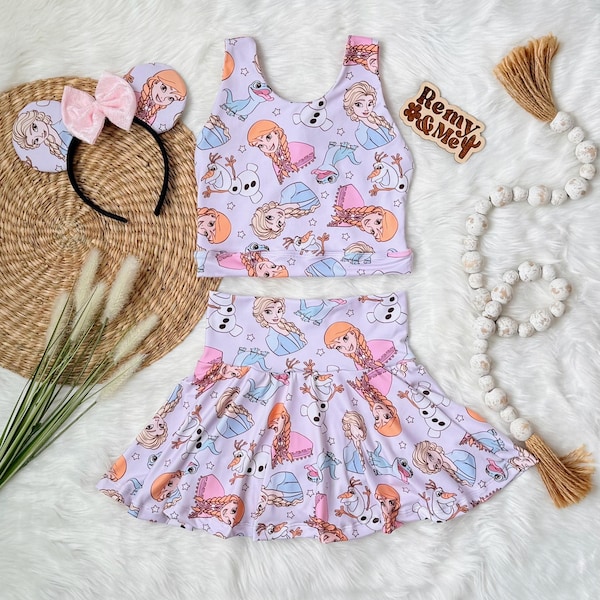 Handmade Frozen Girls Disney Set - Elsa Skort - Children’s Disney Outfit - Frozen Activewear Girls Set
