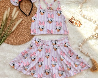 Handmade Daisy Duck Girls Disney Set - Daisy Duck Skort - Children’s Disney Outfit - Daisy Top - Toddler and Baby Disney Outfit