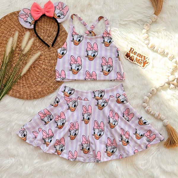 Handmade Daisy Duck Girls Disney Set - Daisy Duck Skort - Children’s Disney Outfit - Daisy Top - Toddler and Baby Disney Outfit