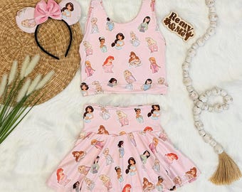 Handmade Princess Girls Disney Set - Princess Skort - Children’s Disney Outfit - Princess Activewear Girls Set