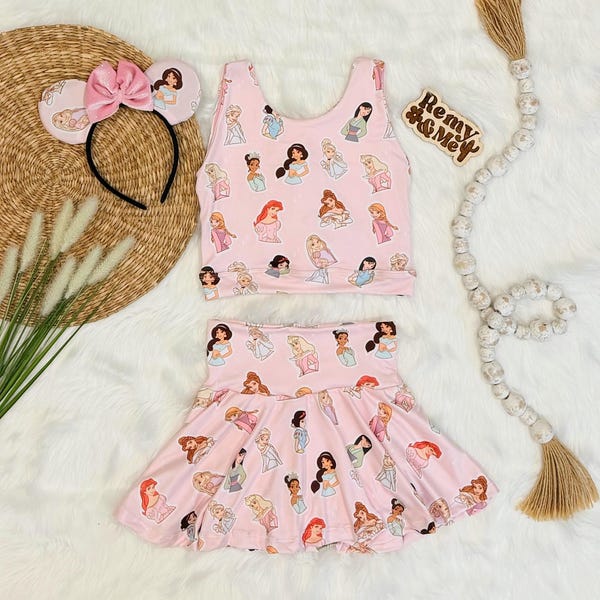 Handmade Princess Girls Disney Set - Princess Skort - Children’s Disney Outfit - Princess Activewear Girls Set