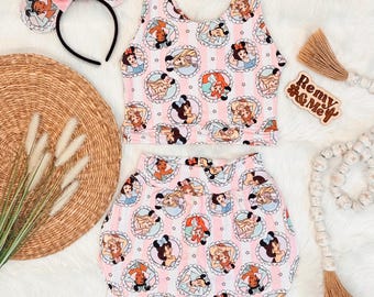 Conjunto Disney de princesas hecho a mano para niñas - Falda pantalón de princesa - Traje Disney para niñas - Traje de Rapunzel