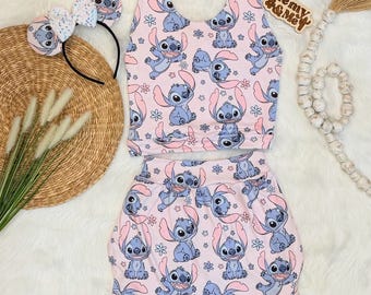 Handmade Stitch Girls Disney Set - Lilo and Stitch Skort - Children’s Disney Outfit - Stitch Activewear